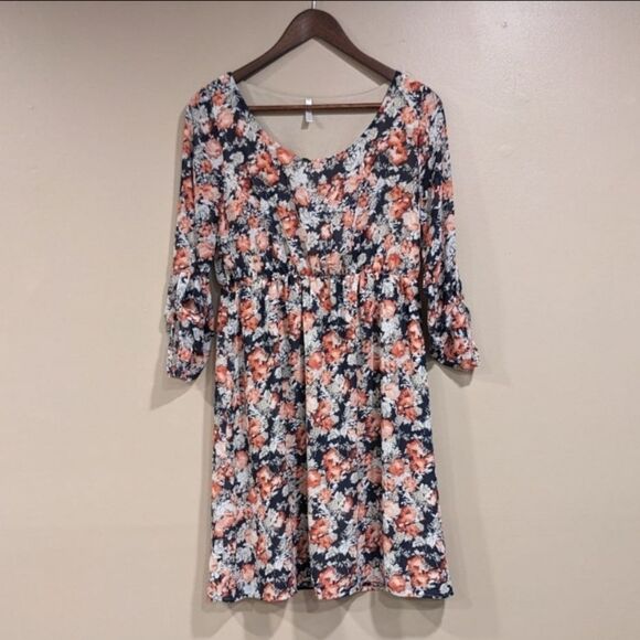 PinkBlush Floral Maternity Knee Length Dress Size Medium Pink Navy Blue Cottage - Picture 1 of 9